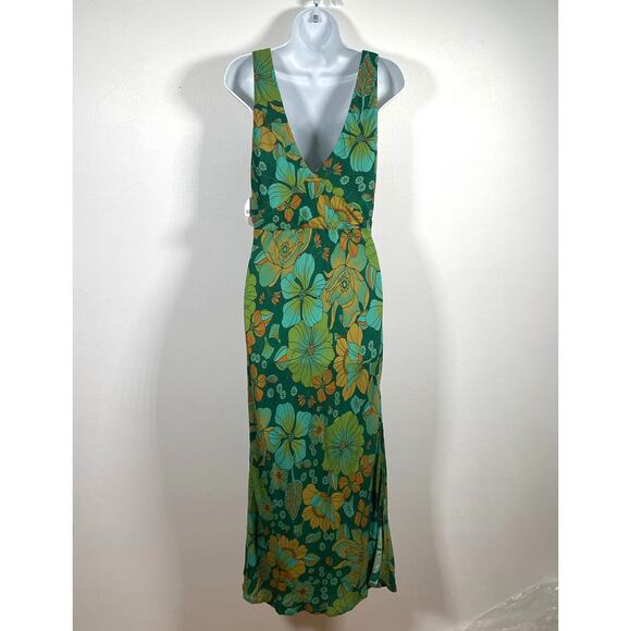 Nine Lives Bazaar Dress 6 Green Emerald Sarah Bias Midi Tropical Party Boho New - Picture 2 of 14